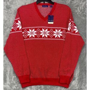 NWT‎ Alan Flusser Christmas Sweater XL Red White Snowflake Holiday Classic Fit